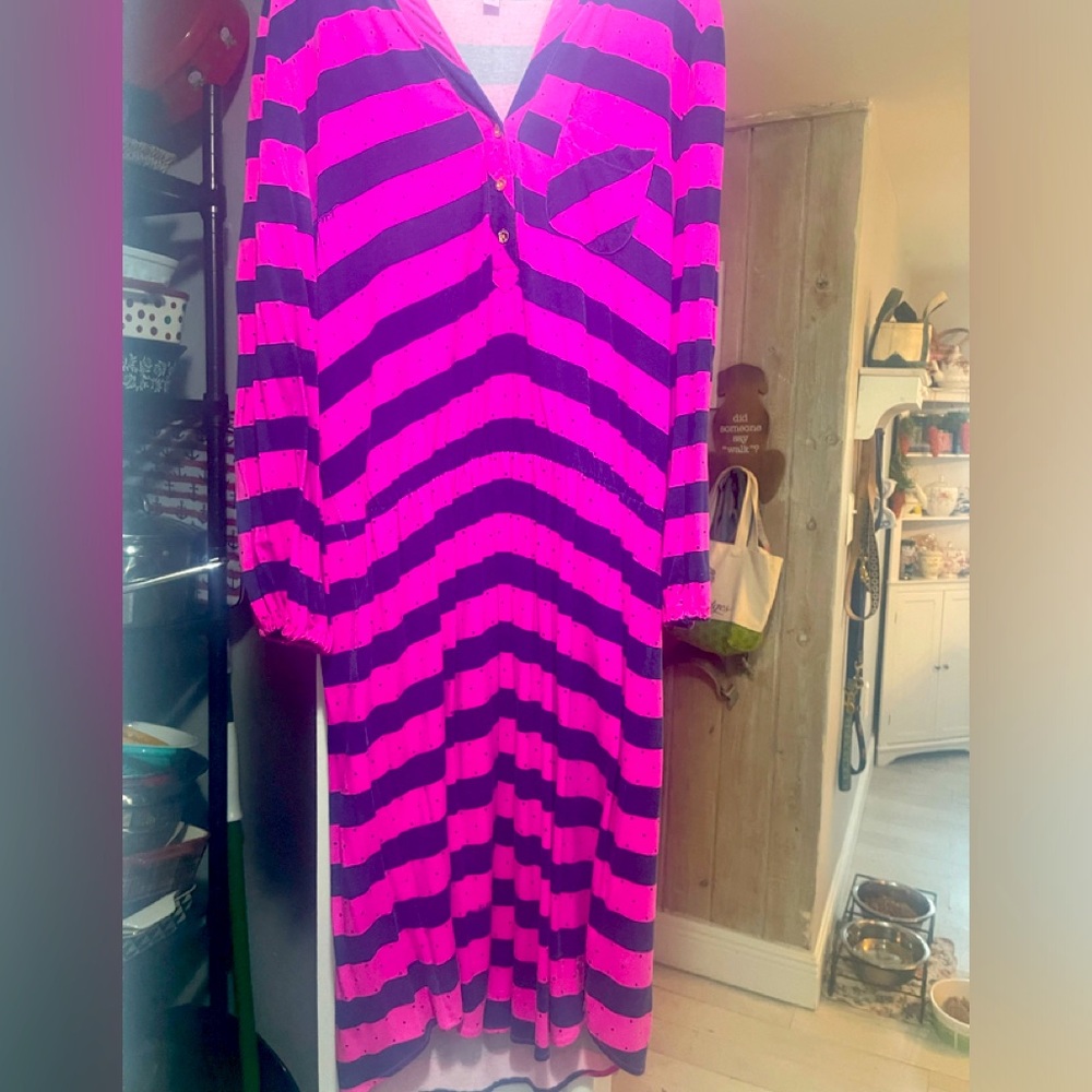 Lilly Pulitzer navy and pink striped cotton dress size large